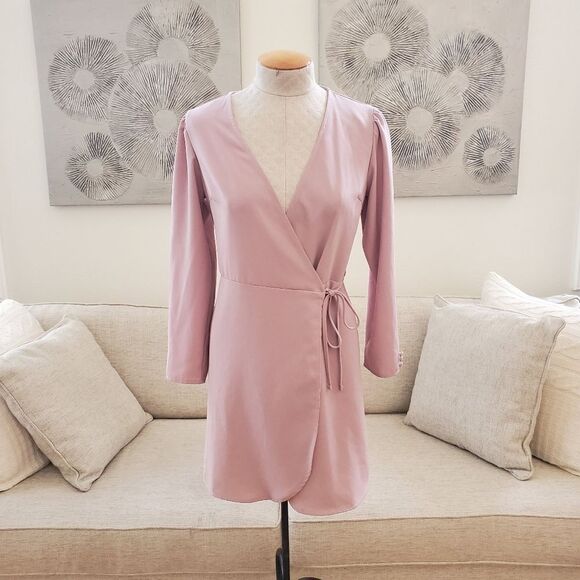 🌹 TOPSHOP 🌹 Long Sleeve Wrap Mini Dress - [size 6, Dusty Rose] - Picture 2 of 12